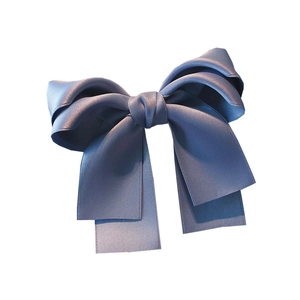 Classic blue bow hair clip with satin ribbons for girls, elegant hair accessory for kids