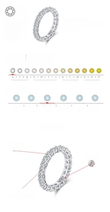 Detailed specs of S925 silver eternity ring with VVS1 D-color Moissanite diamonds