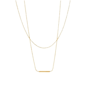 Classic gold double layered stainless steel necklace with T-bar and bead chain