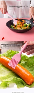 Set di spatola e pennello in silicone rosa resistente al calore fino a 230 gradi Celsius