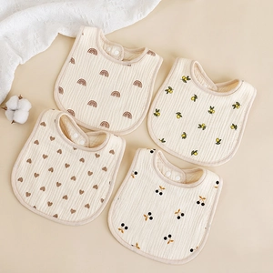 Baby Bibs Cotton Muslin Drool Towels Absorbent U Shaped Soft Adjustable Snap Buttons Cartoon Print For Infants Toddlers