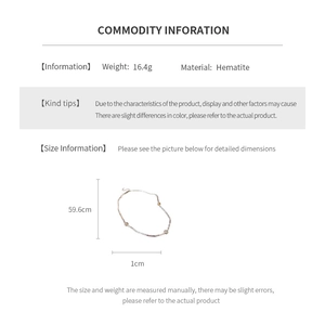 Detailed size chart for hematite smiley face necklace showing 59.6cm length and 16.4g weight