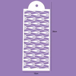 White 39x15cm plastic cake stencil with fan patterns for border decoration and DIY baking