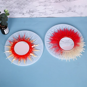 Detail of sunflower sun shape resin silicone mold with radial wavy texture and mirror center