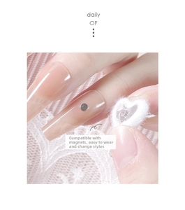 Macro detail of 3D flocking heart nail charm with magnetic base for DIY manicure