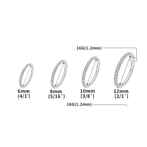 Tableau des tailles d'anneaux 16G en titane G23 de 6mm à 12mm de diamètre interne