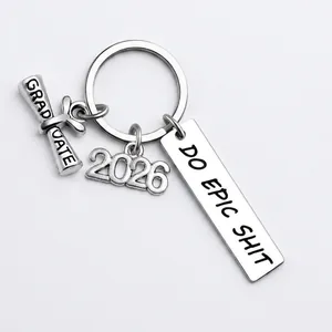 Stainless Steel Inspirational Graduation Keychain 2026 Graduate Gift With Hat Diploma Charms Polished Metal Keyring For Classmate