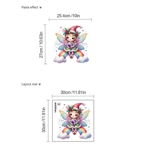 Detailed size layout of Christmas fairy and rainbow PVC wall stickers with dimensions