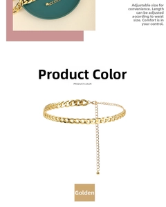 Detail of adjustable golden acrylic chain belt with metal beads for waist decoration
