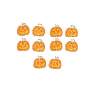 Set of 10 orange enamel pumpkin charms with golden edges for Halloween DIY jewelry making