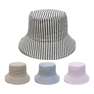 Women Striped Cotton Bucket Hat Rhinestone Star Sun Protection Summer Outdoor Chic Breathable Casual Foldable Sunhat