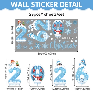 2026 Blue Christmas window stickers with snowman and snowflakes for party decor