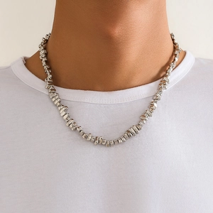 Men Irregular CCB Bead Necklace Silver Plated Hip Hop Punk Niche Clavicle Chain For Daily Wear