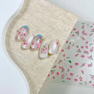 Autocollants À Ongles Sakura Style Japonais Ultra Minces Auto Adhésifs Décalcomanies Florales Fleur De Pêcher Rose Pour Manucure