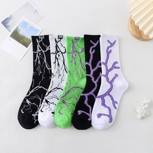 Chaussettes en coton avec motif éclair pour hommes en cinq couleurs streetwear