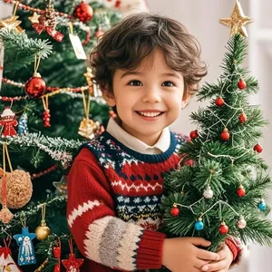 Close-up of festive red Nordic knit sweater with snowflake patterns for kids holiday wear