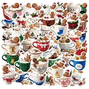 Adesivi Natalizi Omino di Pan di Zenzero Caffè Impermeabile Cartone Animato PVC Decalcomanie per Bottiglia d'Acqua Chitarra Laptop Scrapbook Festa Decorazione