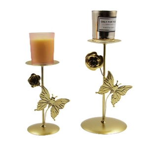 Elegant gold iron butterfly and rose candle holders for romantic tabletop decoration