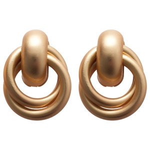 Matte gold door knocker earrings featuring a geometric double hoop design for women