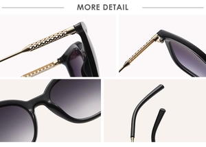 Detailed macro view of hollow metal temples and purple gradient lenses on retro sunglasses