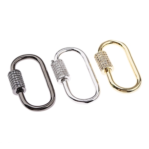 DIY jewelry 18K gold plated oval screw clasp with micro-pave cubic zirconia set in three colors