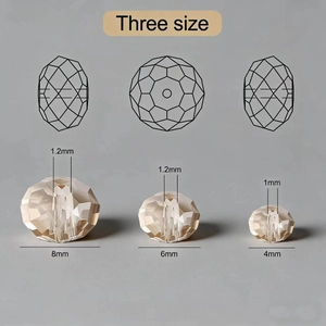 Detailed size chart for 4mm to 8mm faceted champagne crystal glass beads with hole diameter