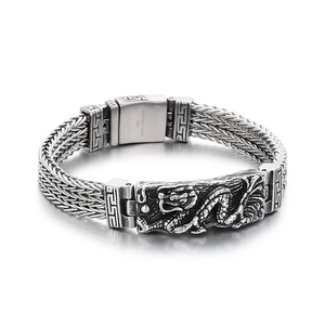 Bracelet dragon punk pour homme en acier inoxydable 316L avec relief de tête de dragon