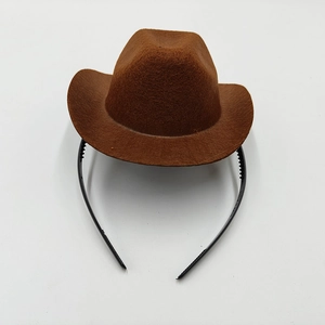 Close-up of brown felt mini cowboy hat headband for party and costume accessories