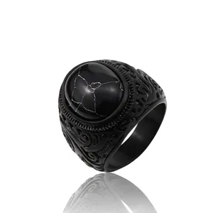 Anello In Acciaio Inossidabile Vintage Con Pietra Preziosa Incastonata Gioielli Gothic Punk Per Uomo