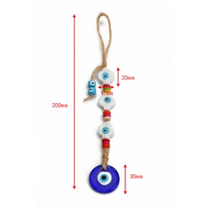 Dimensioni dettagliate del ciondolo Malocchio con lunghezza 200mm e charm in vetro 30mm