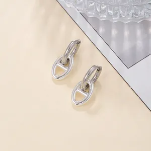 Silver geometric anchor chain earrings in polished stainless steel for women