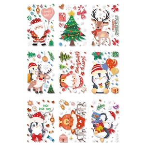 9 sheets of Christmas window static stickers with Santa, reindeer, and snowflakes patterns