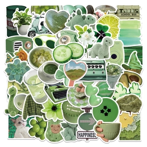 Fresh Avocado Green Aesthetic Waterproof Stickers Vinyl Doodle Decals For Water Bottle Laptop Suitcase Scrapbooking Decoration