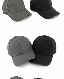 Detailed texture of wool blend baseball caps in classic black and grey minimalist style