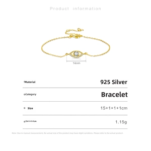 Detail of 925 sterling silver evil eye bracelet with dimensions and 14mm pendant size