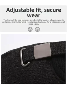 Detail of adjustable metal buckle on winter men's hat for a custom and secure fit