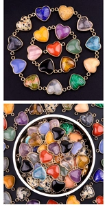 Macro shot of 15mm heart-shaped semi-precious stone connectors with gold edges