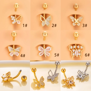 Butterfly Belly Button Ring Stainless Steel With Cubic Zirconia Dangle Navel Piercing Jewelry Fashion Elegant