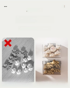 Dual wall-mounted clear storage bins for ginger and garlic with a space-saving design