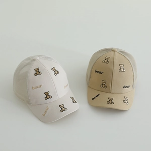 Kids Mesh Baseball Cap Breathable Sun Protection Summer Cartoon Bear Embroidery Adjustable Hat For Boys Girls