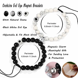 8mm natural stone magnetic couple bracelets with evil eye beads and adjustable cord