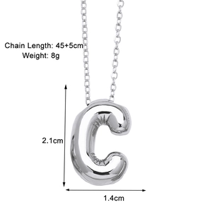 Detailed size specifications for silver balloon style letter C necklace pendant