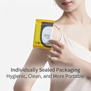 Waterproof disposable toilet seat cover in portable, single-wrapped yellow packaging