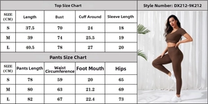 Detailed size chart for seamless knitted short sleeve and high waist yoga leggings set