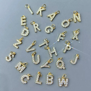 Sparkling 14K gold plated 26 alphabet letter pendants with cubic zirconia inlay charms