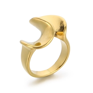 Modern 18K gold-plated stainless steel ring with elegant abstract wavy curved design