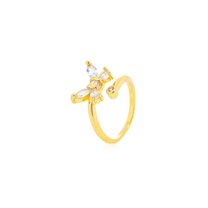 Elegant gold butterfly zircon ring with sparkling stones in a minimalist open design
