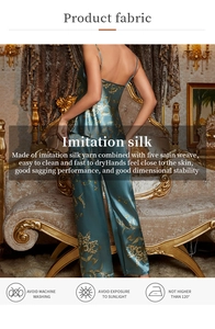 Detailed view of women's floral blue silk pajamas showing fine floral prints and texture
