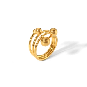 Detail of 18k gold plated stainless steel multi-band ring with spherical bead accents