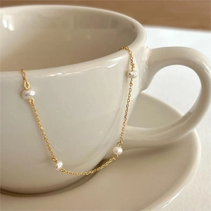 Minimalist S925 sterling silver gold plated bracelet with natural freshwater pearls
